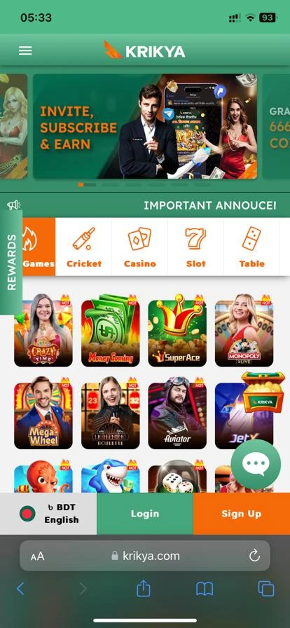 Krikya iOS app casino